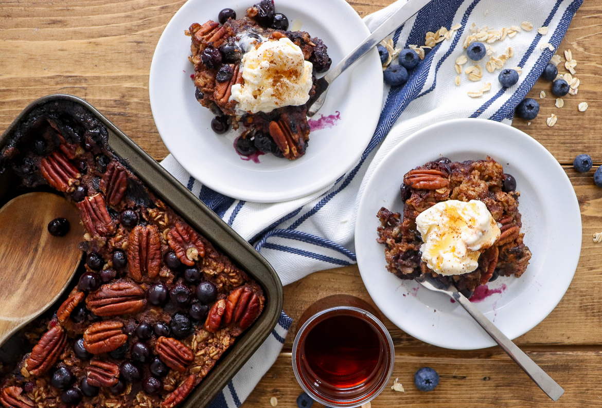 Blueberry Maple Pecan Baked Oatmeal
